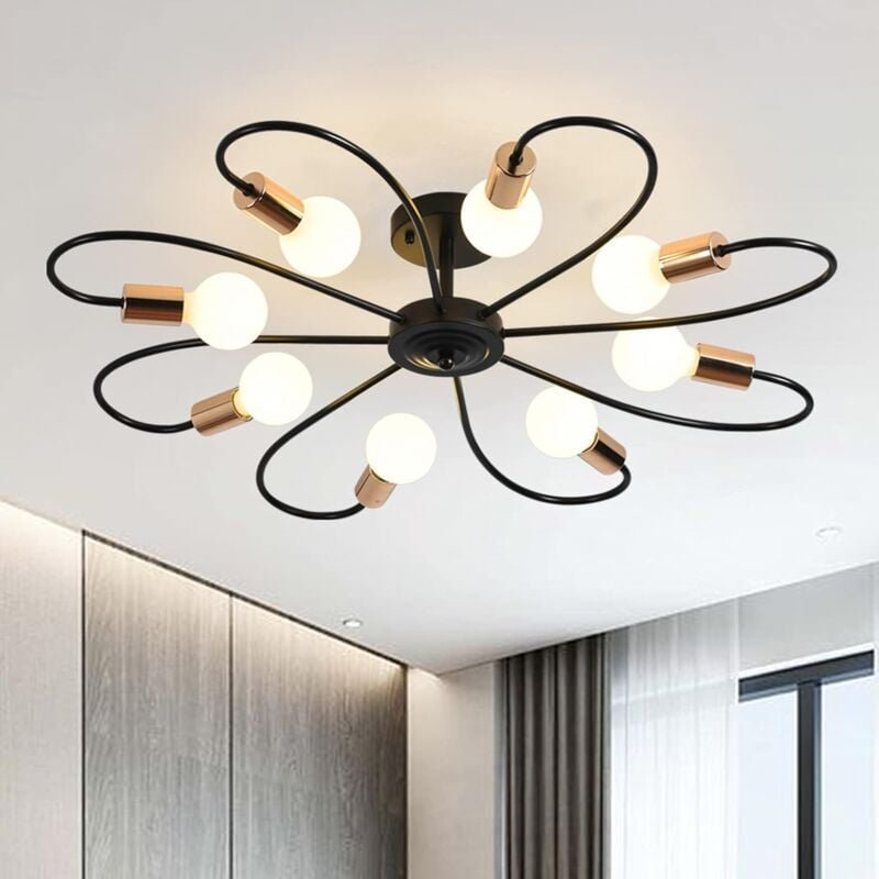 Ganeed - 8-Licht Semi Flush Deckenleuchte, moderne Sputnik Kronleuchter Metall Pendelleuchte, industrielle Vintage Decke...