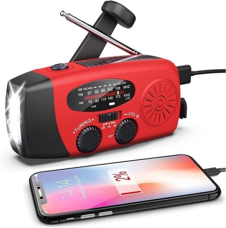 Handkurbel-Notfallradio, Solar-Wetterradio mit LED-Taschenlampe/WB/AM/FM, 2000 mAh, USB-Aufladung, geeignet für den Auße...