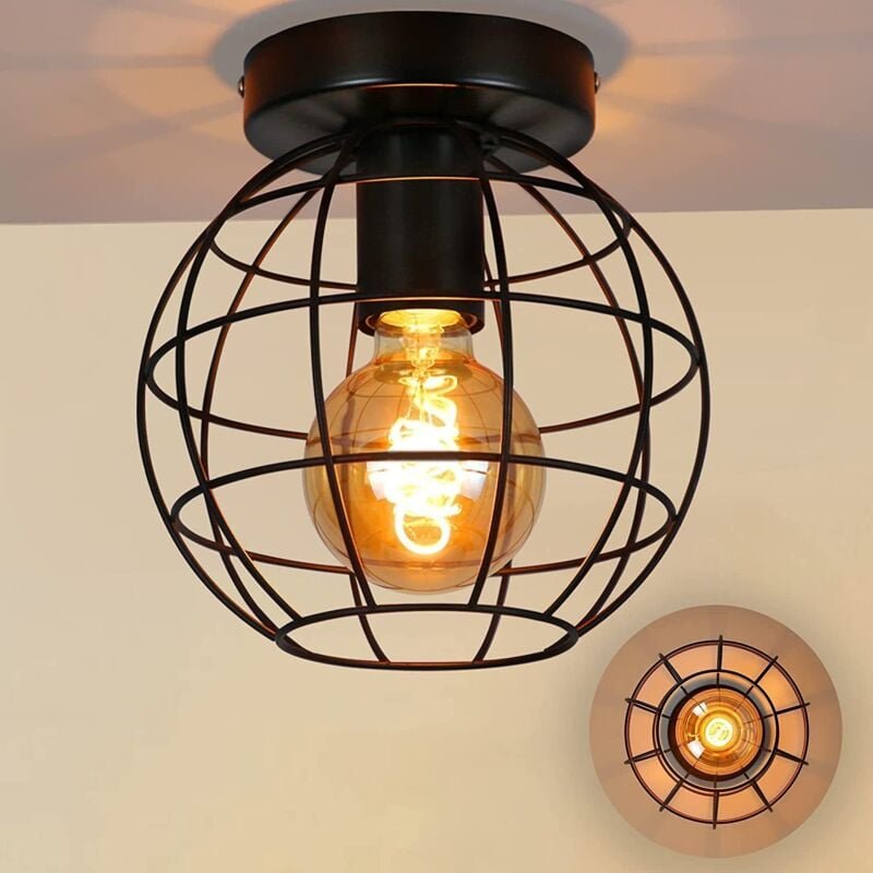 Thumbnail - Deckenlampe Vintage Deckenleuchte Metall - Industrial Flurlampe Schwarz E27 Lampenschirm Treppenhauslampe Retro Deckenbe...