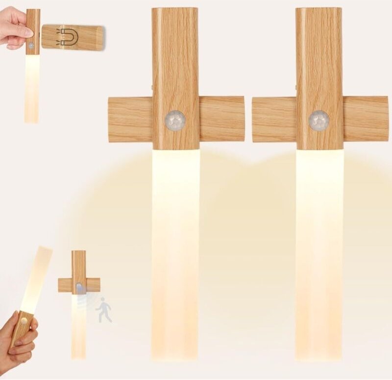 2er-Set Wandleuchten aus Holz mit Bewegungssensor, wiederaufladbare Wand-Nachtlichter für den Innenbereich, kabellose Wa...