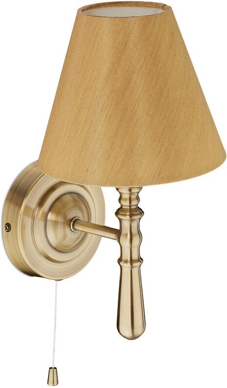 Wandlampe mit Schirm, innen, Zugschalter, Flur & Wohnzimmer, E14, Stoff, Metall, HxBxT: 28x16x19 cm, messing - Relaxdays