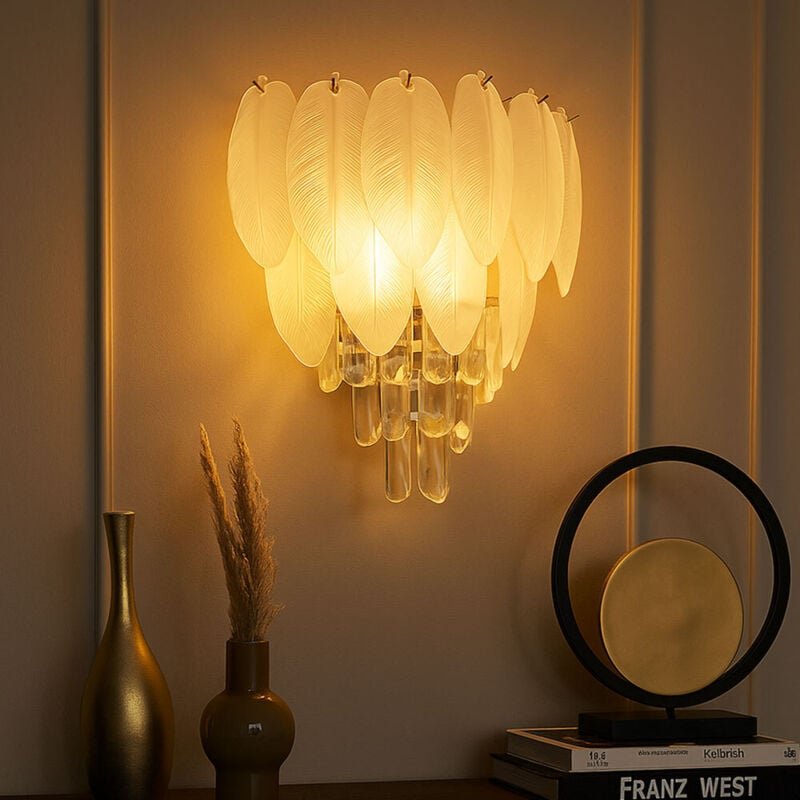 LED Wandlampe Flurleuchte Kristalle Wohnzimmerlampe Blätter Wandleuchte 3 flammig, Metall verchromt, Acryl, 3x 4W 3x 320...