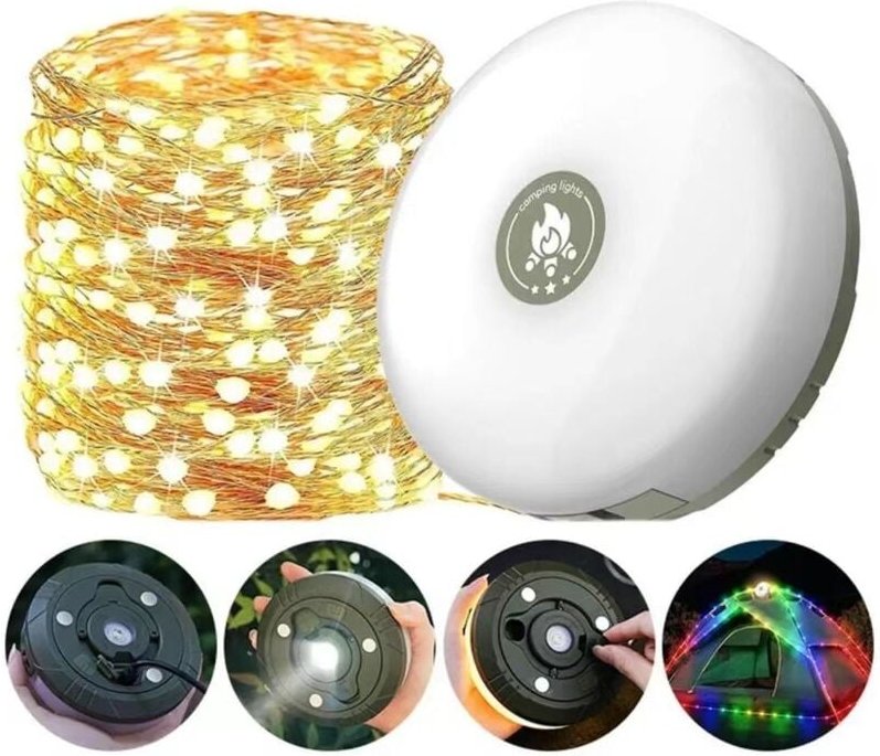Camping-Lichterkette, 2000mAh, bis zu 12 Stunden Dauer, 4-in-1 tragbare wiederaufladbare Außen-Lichterkette für Camping,...