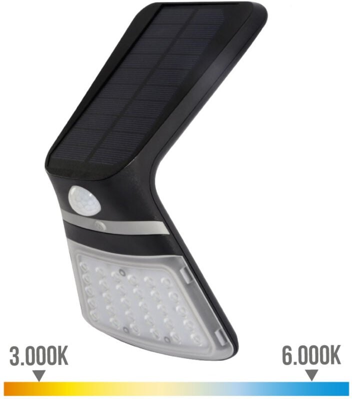 EDM - Solar Wandleuchte, 35W, 430lm, wiederaufladbar, Anwesenheitssensor (2-8m), schwarz 10,5x13cm 31842