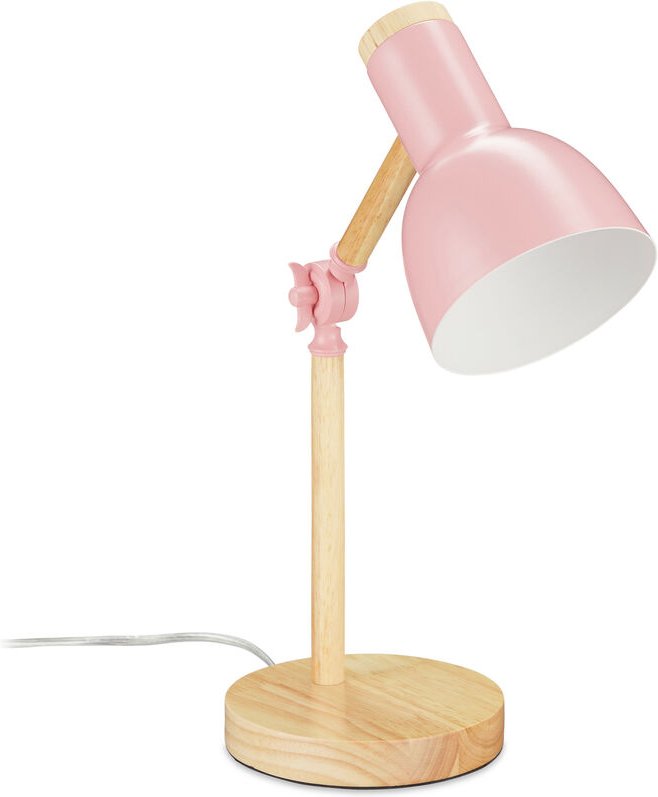 Schreibtischlampe, verstellbare Retro Tischlampe, Holz & Metall, E14 Fassung, Leselampe, 45,5 x 14,5 cm, rosa - Relaxday...