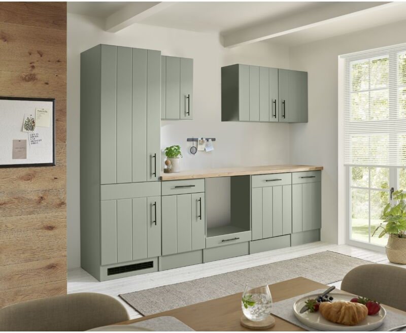 Küche Einbauküche Küchenzeile Landhaus Leerblock Grün Anton 280 cm Respekta