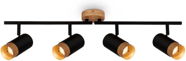 Spotlight, black, with wood, excl. 4xGU10/max.9W