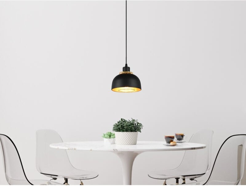 Led Pendelleuchte Metall Schwarz Gold mit Drahtgeflecht, ø 18cm