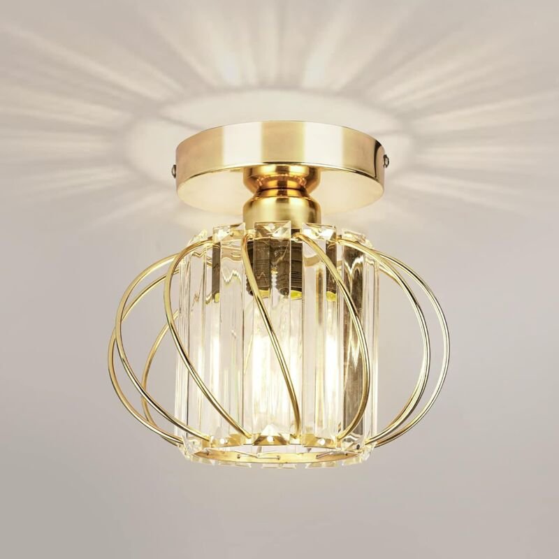 Deckenleuchte Kristall, Gold Deckenlampe Modern Metal Lampenschirm E27 Lampe für Schlafzimmer Wohnzimmer Küche Flur