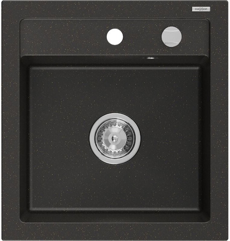 Vito 1-Becken-Granit-Spüle 520 x 490 mm, Schwarz/Gold Metallisch - 6503521000-75 - Mexen