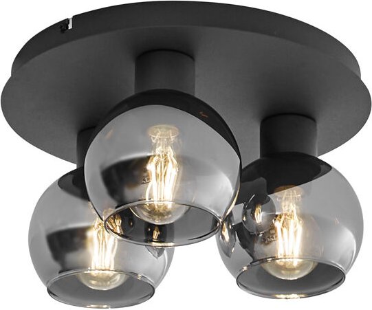 Smarte Deckenleuchte Schwarz mit Rauchglas 3-flammig inkl. WiFi A60 - Vidro