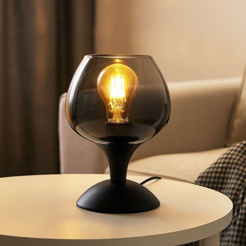 Tischlampe Rauchglas Nachttischleuchte schwarz Wohnzimmerlampe Tischleuchte, 1x E27, DxH 15 x 20,5 cm