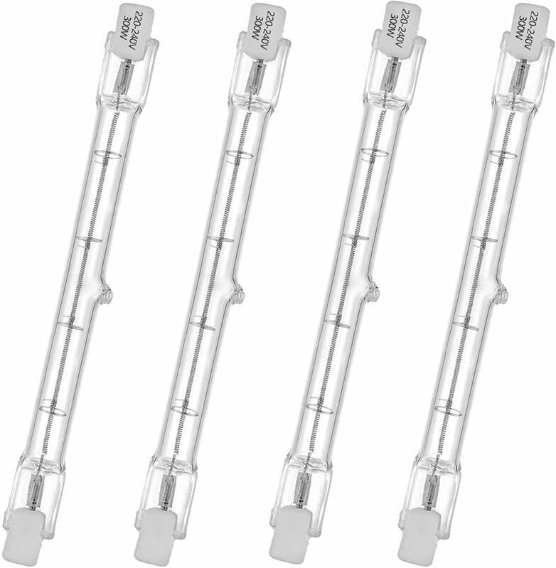 HaloLine Halogenröhre, R7S-Sockel, T3-Halogenröhrenlampe, 230 V, 300 Watt, 118 mm, Warmweiß – 2800 K (4 Stück)..DEBUNS