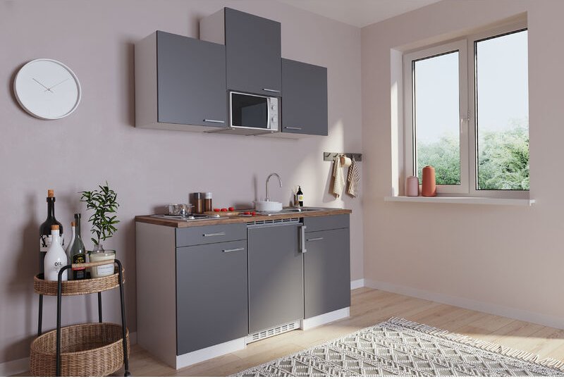 Küche Miniküche Singleküche Küchenzeile Weiß Grau Luis 150 cm Respekta