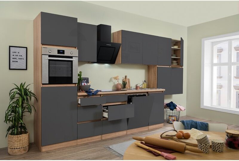 Küche Küchenzeile Leerblock grifflos Eiche Grau Lorena 380 cm Respekta