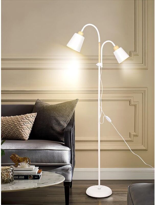 Stehlampe mit leselampe Wohnzimmer Valis E27 Fassung max. 60W 360° Schwenkbare 2 Lampenköpfe Stehleuchte moderne Metall ...