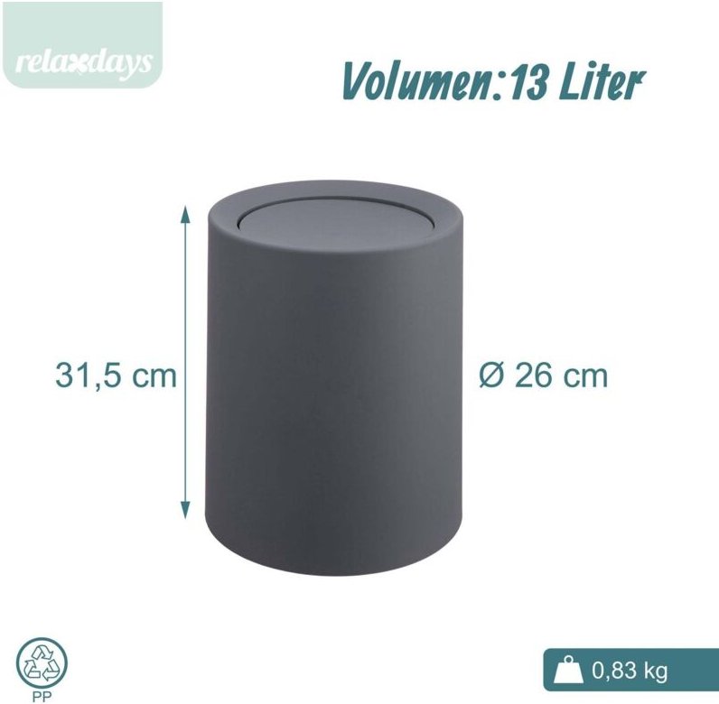 13-Liter-Kunststoffabfalleimer mit Schwingdeckel - für Bad/Küche