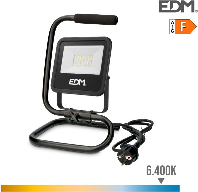 EDM - LED-Projektor mit Ständer, 30 w, 2370 lm, 6400 k Kaltlicht, schwarze Serie