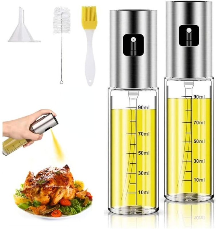2 Stück Öl-Injektionsflaschen aus Edelstahl 304, 100 ml Speiseölspray, Salatölspray, Grillen, Kochen, inklusive 1 Pinsel...