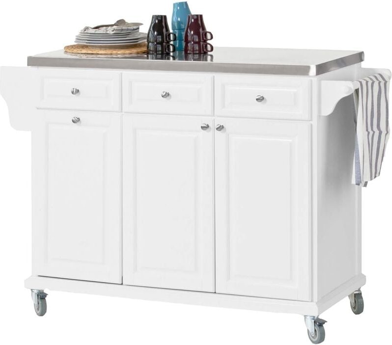 FKW33-W Küchenwagen mit Edelstahlplatte Küchenschrank Kücheninsel Servierwagen Rollwagen mit Ablage für Mülleimer Abfall...