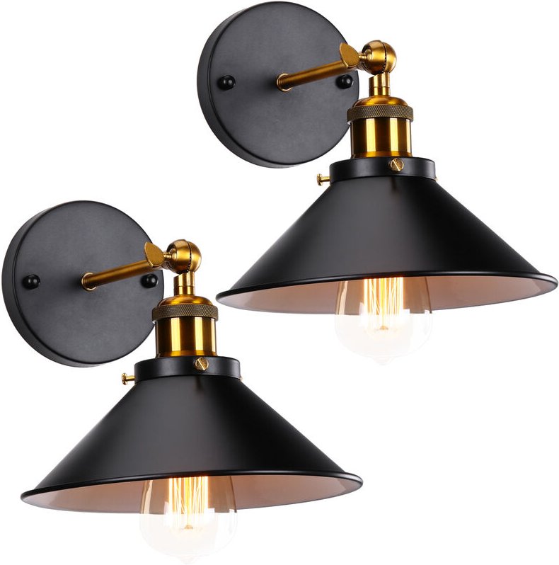 2er Wandleuchte, Vintage Industrielle Wandlampe aus Metall mit Ø22cm Lampenschirm für Schlafzimmer Wohnzimmer Esszimmer ...