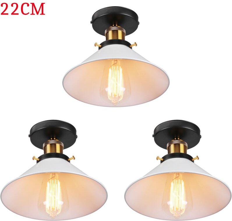Deckenleuchte Vintage Retro Deckenlampe Industriell Eisen Lampenschirm Hutform 22cm Weiß 3PCS