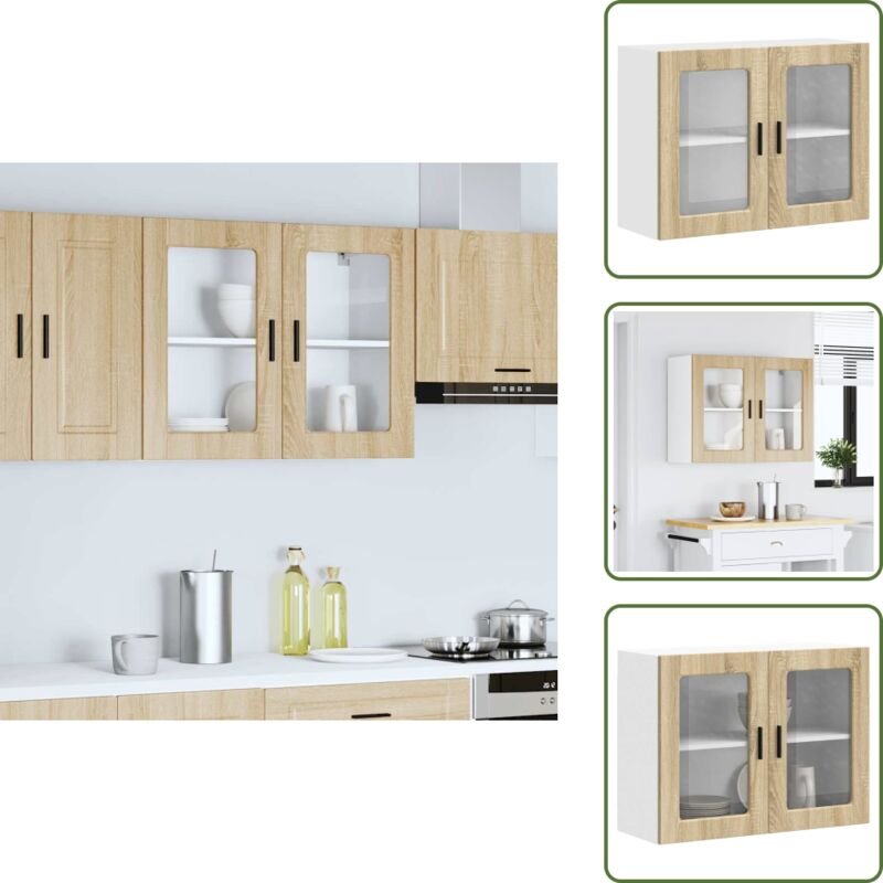 The Living Store Küchen-Hängeschrank mit Glastür Porto Sonoma-Eiche - Küchenmöbel