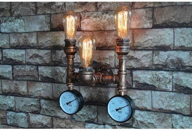 3 Flammig Wandleuchte industrielle E27 Metall Eisen für Bar, Küche, Restaurant, Café, Flur (Ohne Leuchtmittel)