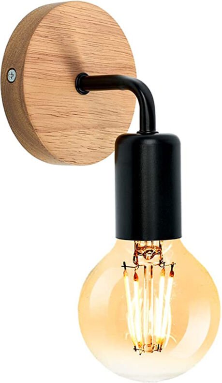 Wandlampe Vintage aus Holz Metall Wandleuchte Schlichte E27 Industrielle für Flur Wohnzimmer Schlafzimmer Esszimmer - Oh...