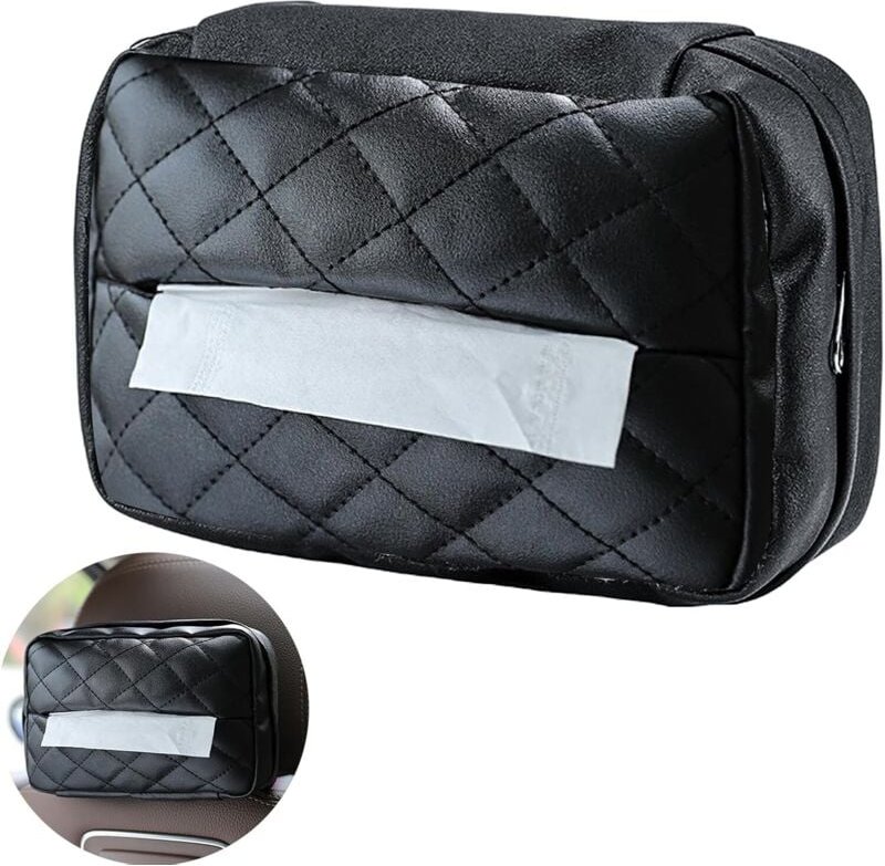 Taschentuchbox aus PU-Leder, Autotaschentuchhalter, Autozubehör (schwarzer Diamant)