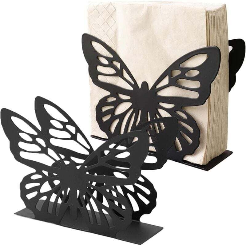 2 porta tovaglioli in metallo a forma di farfalla per ristoranti, bar, hotel e cucine (nero)