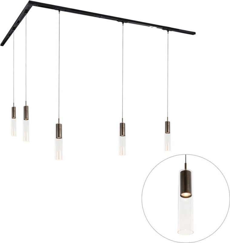 Modernes Schienensystem mit 5 Pendelleuchten Dunkelbronze 1-phasig - Iconic Lloyd