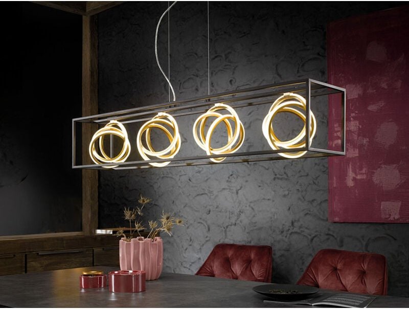 Thumbnail - Led Pendelleuchte gisi 4-flammig Schwarz Gold dimmbar & Tageslicht, Breite 110cm