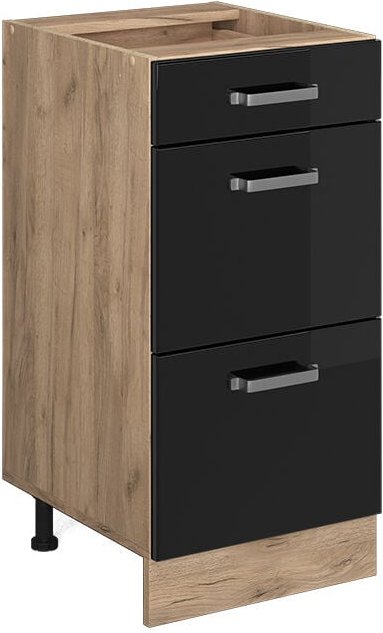 Küchenschrank R-Line, Schwarz Hochglanz, 40 cm mit Schubladen, ohne Arbeitsplatte Vicco