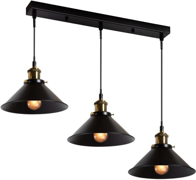 Hängeleuchte mit 3 Vintage-Industrieleuchten aus schwarzem Metall