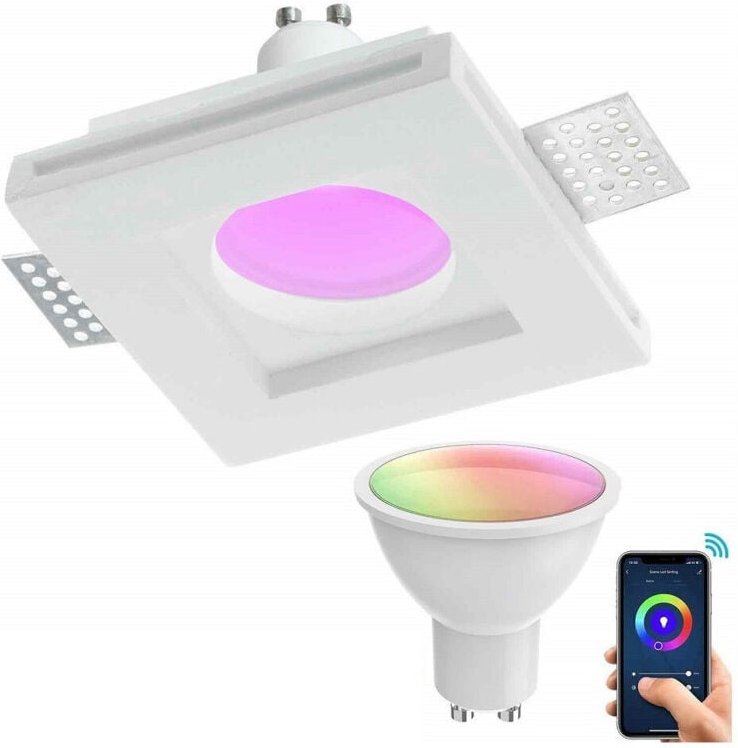 Trade Shop Traesio - Trade Shop - slim gips-strahler smart led GU10 wifi einbau quadratisch rgb cct alexa google 10X10CM...
