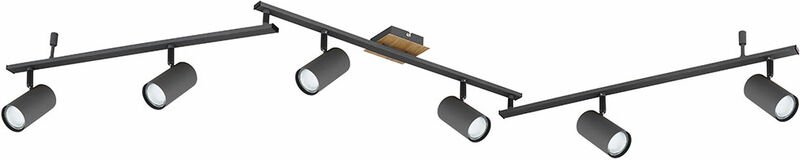 6 flammige Deckenleuchte Spotleuchte Holzoptik Deckenleuchte schwenkbar, skandinavisch, Metall Graphit, 6x GU10 Fassunge...