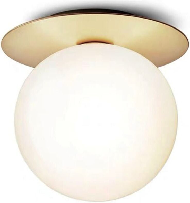 Milchige Kugel – Deckenleuchte aus goldenem Messing, 18 cm