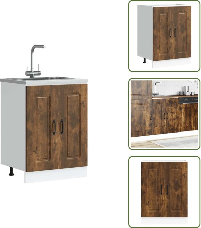 The Living Store Spülenunterschrank Kalmar Räuchereiche 60x46x81,5 cm - Küchenmöbel