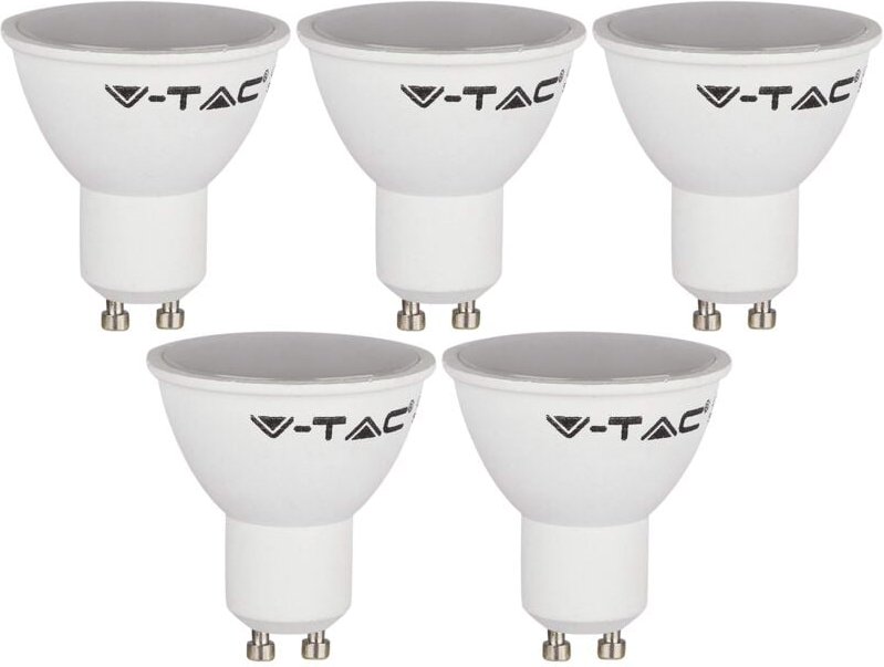 V-tac - LED-SMD-Lampe, PAR16, GU10, eek: f, 4,5W, 400lm, 3000K, 5 Stück