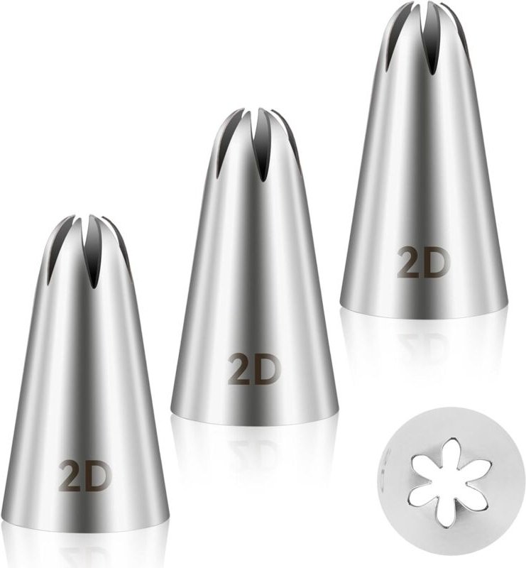CCYKXA 3er-Set 2D-Spritztüllen aus Edelstahl für die Tortendekoration – Für Buttercreme, Geburtstagstorten, Cupcakes – B...