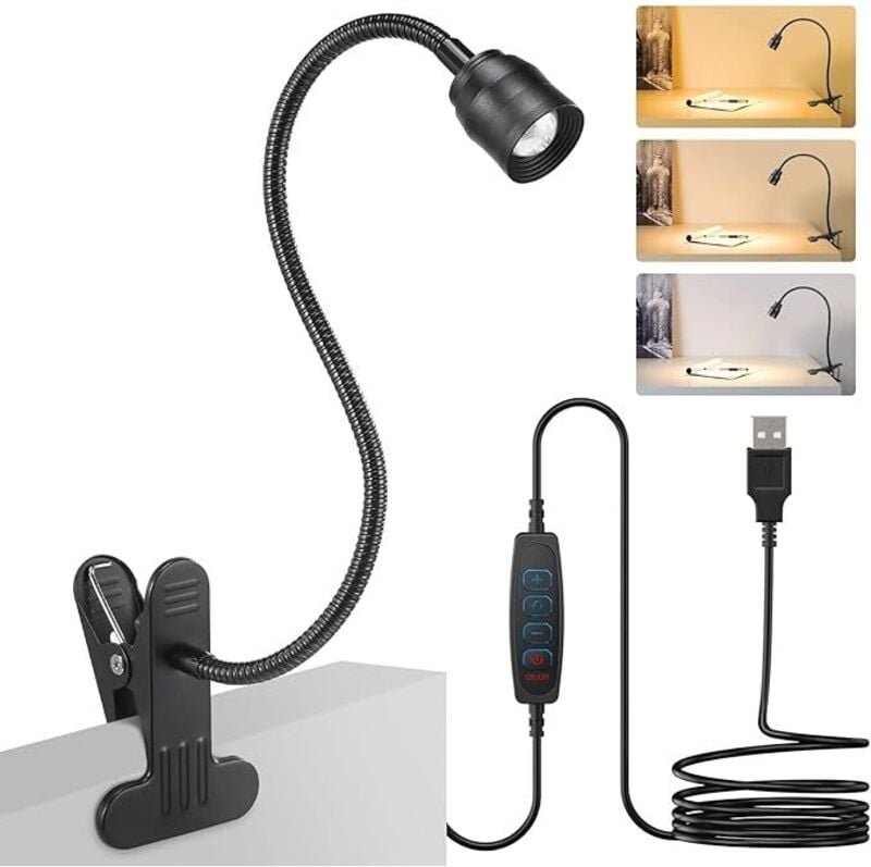 Zoombare LED-Leselampe Klemmleuchte, Dimmbare Klemmlampe für Bett, Schwanenhals Lampe mit Einstellbarer Abstrahlwinkel 1...