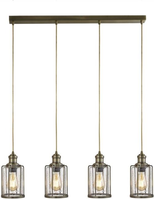 Pipes - 4 Lichtleiste Anhänger Antik Messing, Glasschirm, E27 - Searchlight