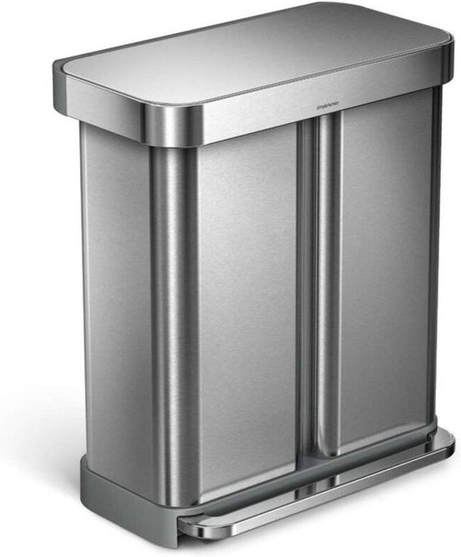 Simplehuman - Mülleimern - Mülleimer zur Mülltrennung, mit Beutelablage, 58 l, Edelstahl gebürstet CW2025