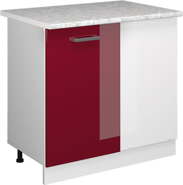 Vicco - Eckunterschrank R-Line, Bordeaux Hochglanz, 86 cm, ap Marmor