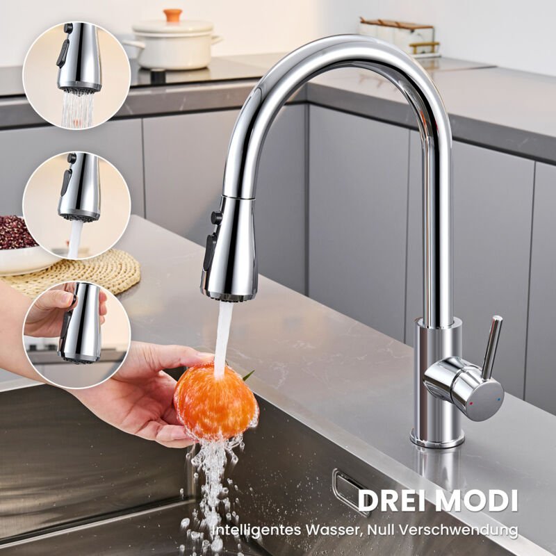 Ausziehbare Küchenarmatur mit 2 Straharten Küche Wasserhahn Mischbatterien für die Küche Spültischarmatur mit Brause 360...