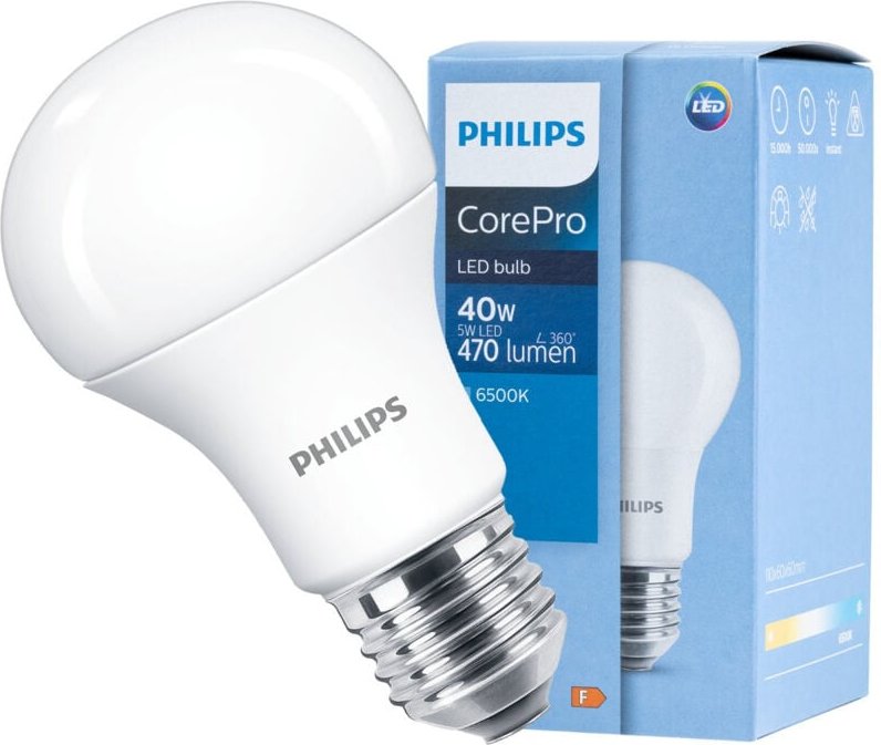 LED-Lampe E27 A60 4,9W = 40W 470lm 6500K Kalt 200° PHILIPS