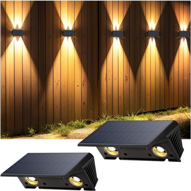 Solar-Wandleuchte für den Außenbereich, neue Generation Up & Down Solar-Wandleuchte, warmweiß, wasserdicht, für den Auße...