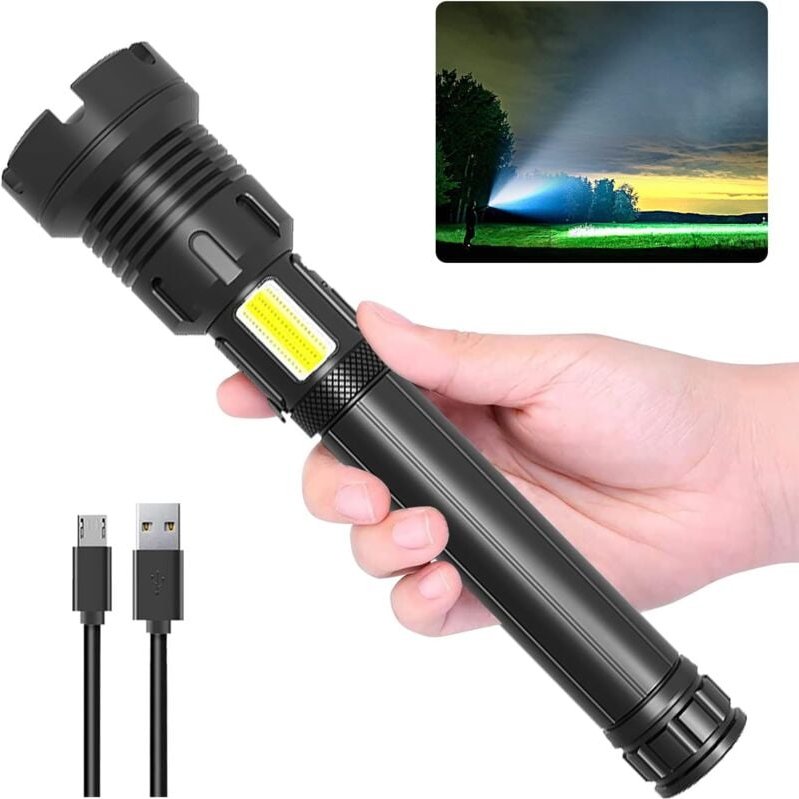 Memkey - Ultrastarke LED-Taschenlampe, 90.000 Lumen, cob-led, taktische Militär-Taschenlampe mit 10.000 mAh Akku, wieder...