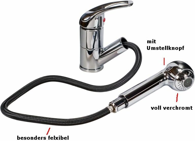 Markenlos - Küchenarmatur Einhebelmischer mit ausziehbarer Brause und offenem Bügelgriff, chrom